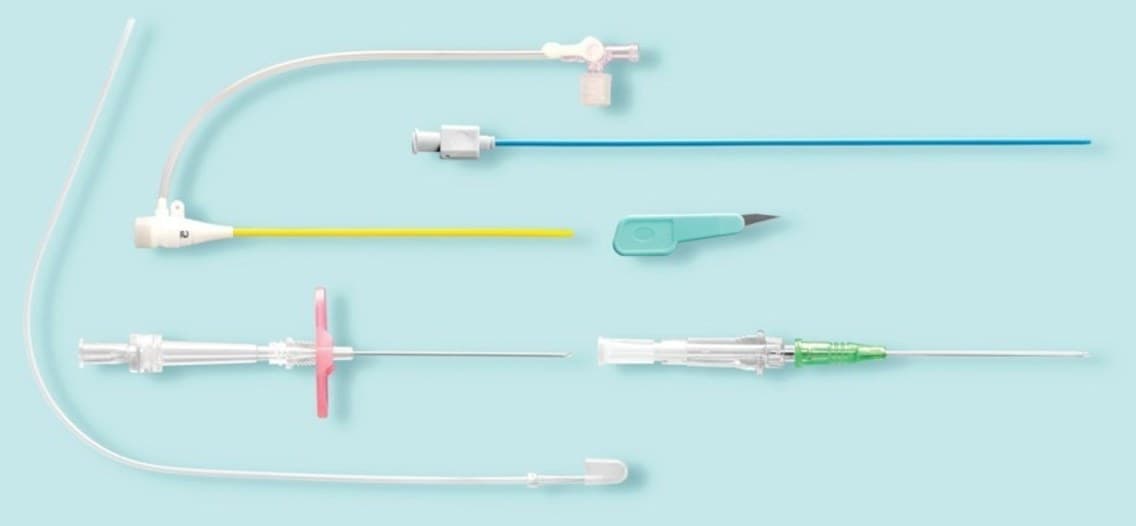 Sino-Sheath introducer set — sheath, dilator, mini-guidewire, injection needle, advancer and scalpel.