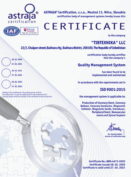 ISO 9001:2015 certificate